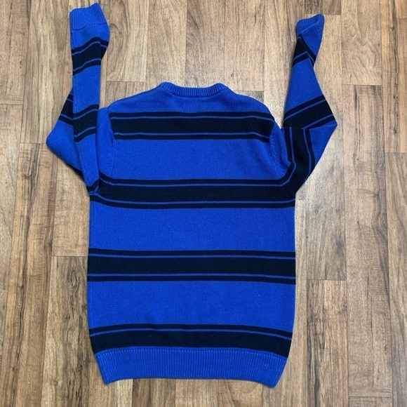 Chaps Vintage Striped Blue Black Sweater Medium - Picture 4 of 6